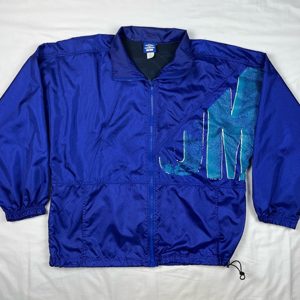 Vtg Umbro Mens Windbreaker Jacket Sz Large 90s Big Wrap Around Logo Blue B6